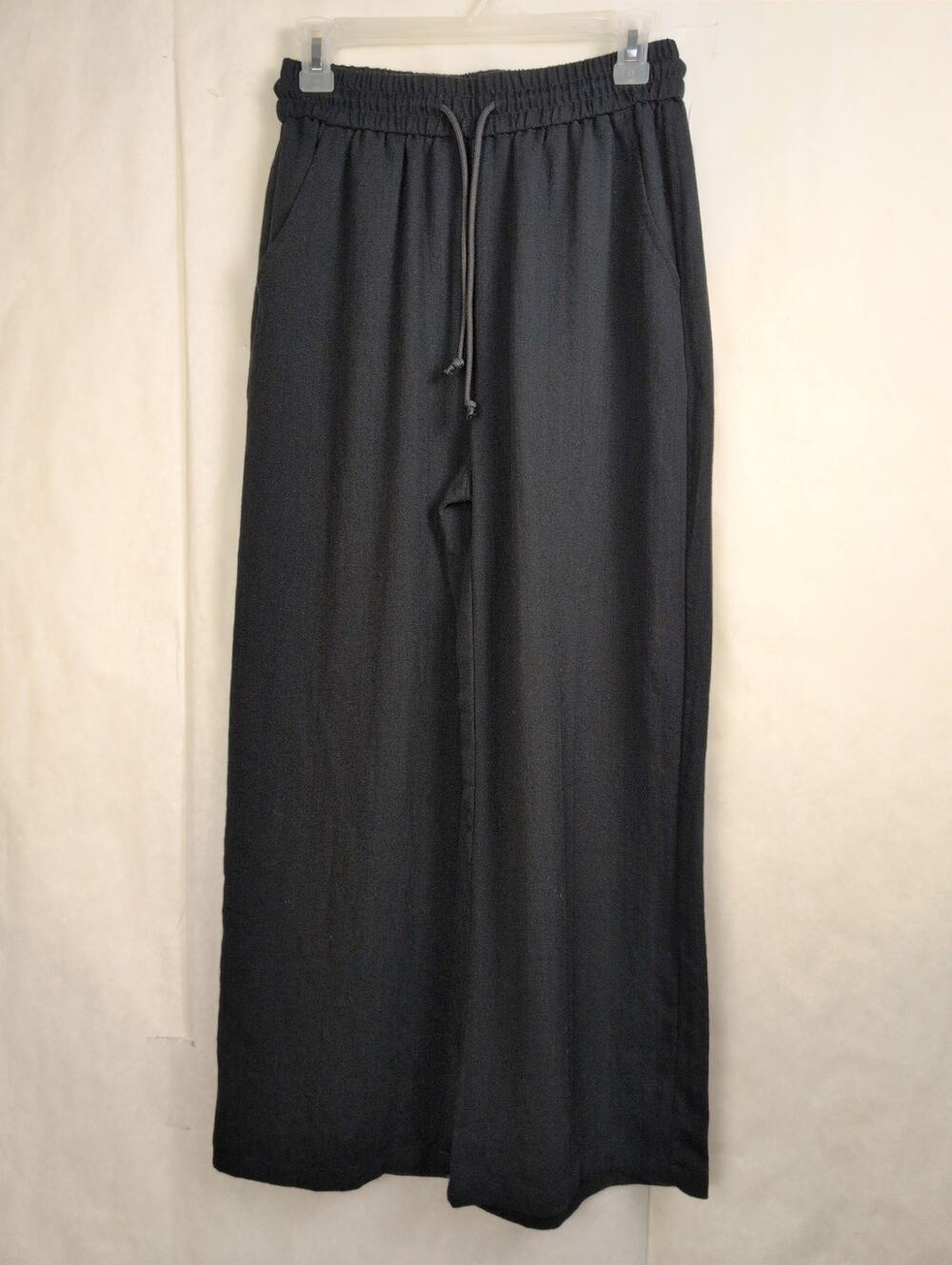 Halara black wide leg pull on drawstring pants Size SP Minimal Boho Retro Casual